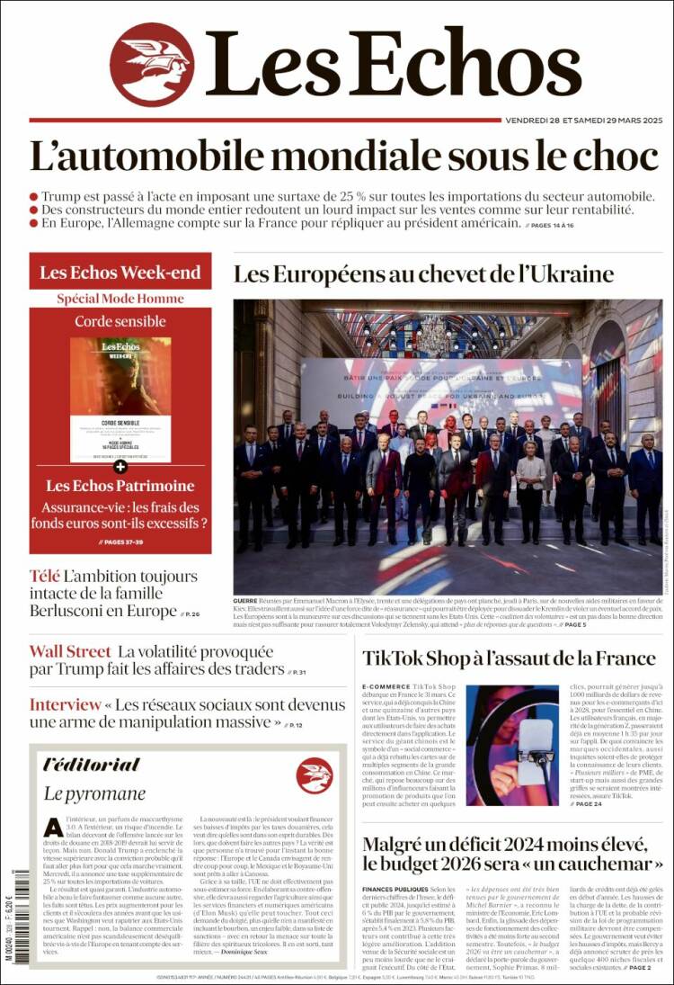 Portada de Les Echos (Francia)