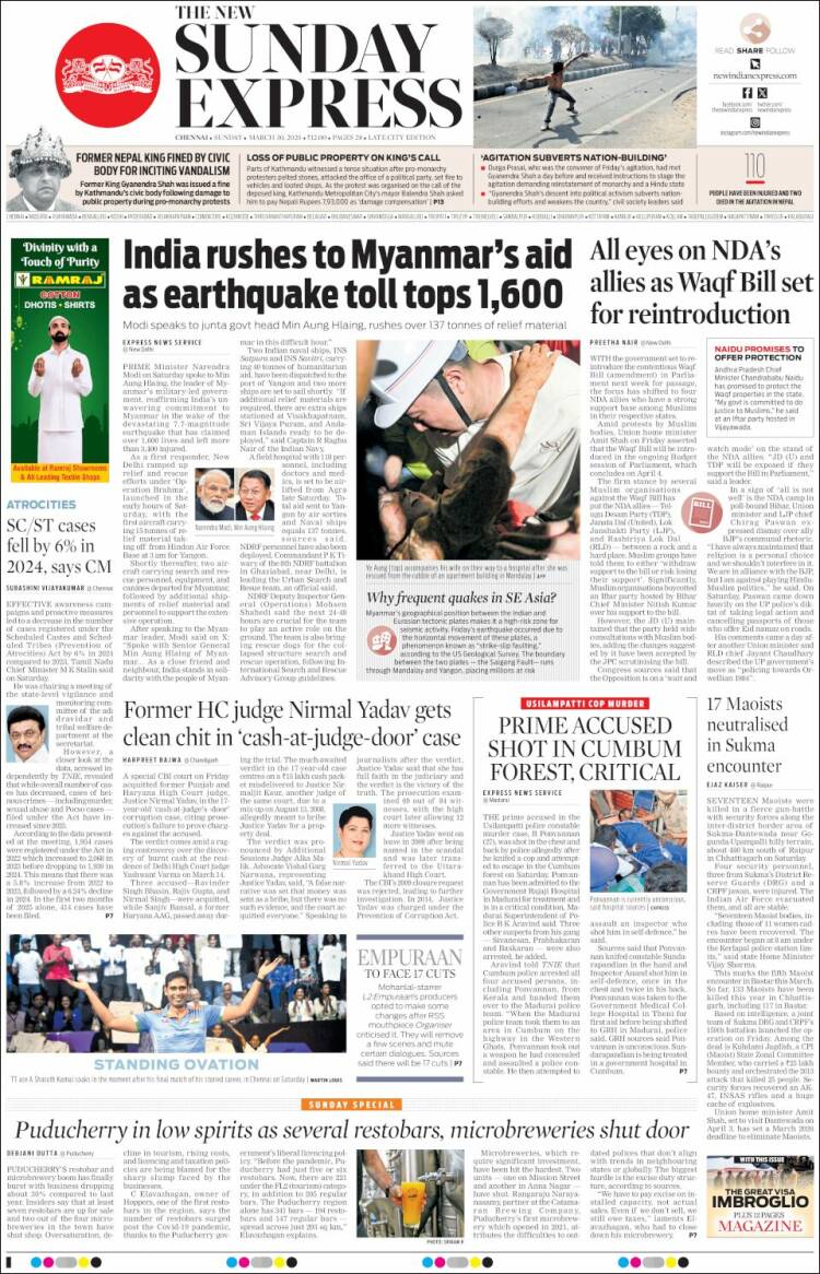 Portada de New Indian Express (India)