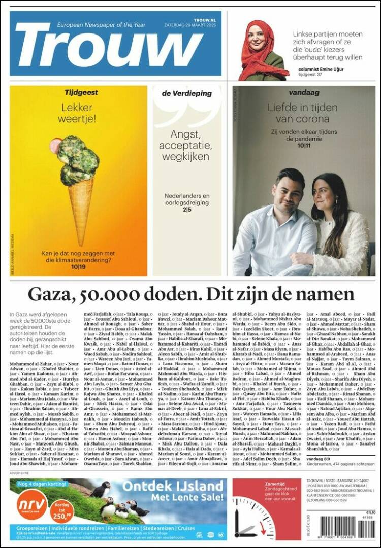 Portada de Trouw (Pa&iacute;ses Bajos)