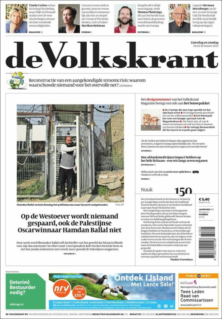Portada de De Volkskrant (Pa&iacute;ses Bajos)