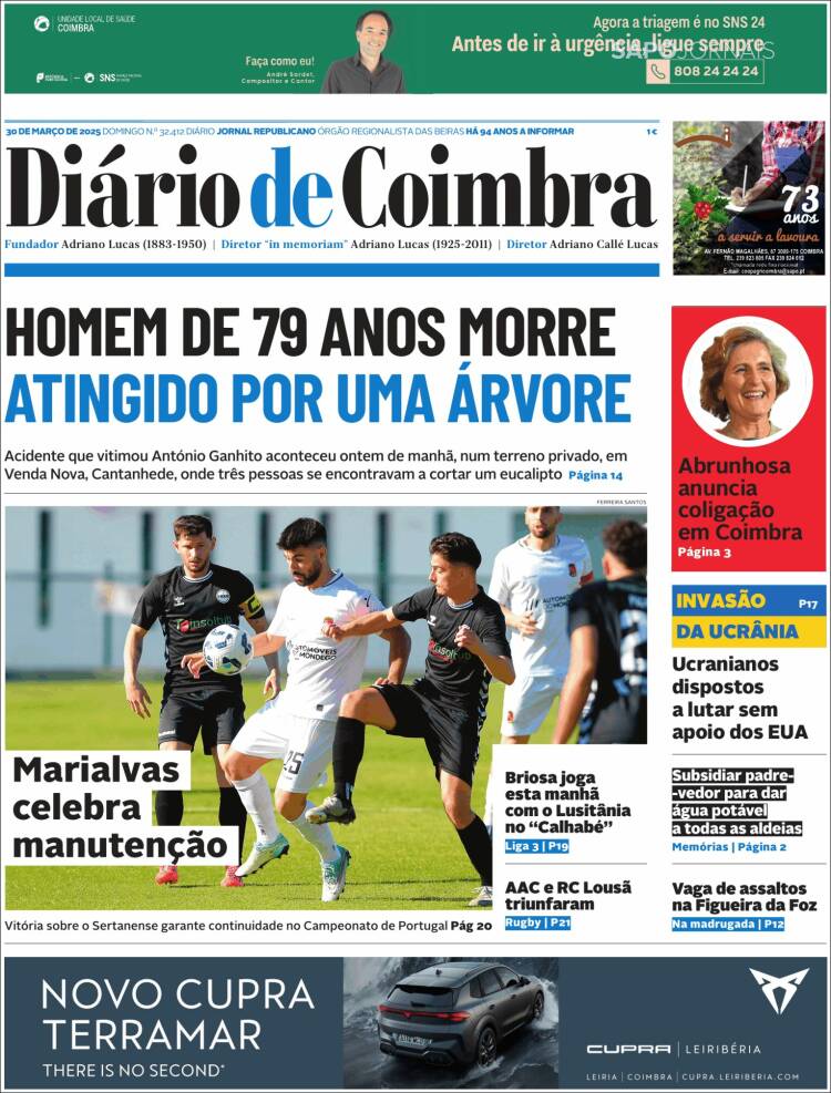 Portada de Diário de Coimbra (Portugal)