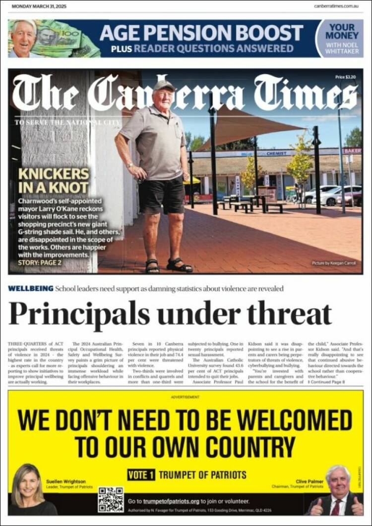 Portada de The Canberra Times (Australia)