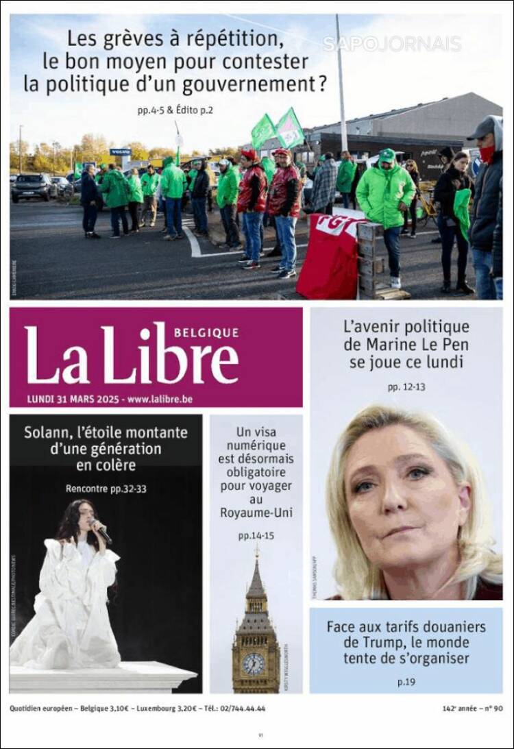 Portada de La Libre.be (B&eacute;lgica)