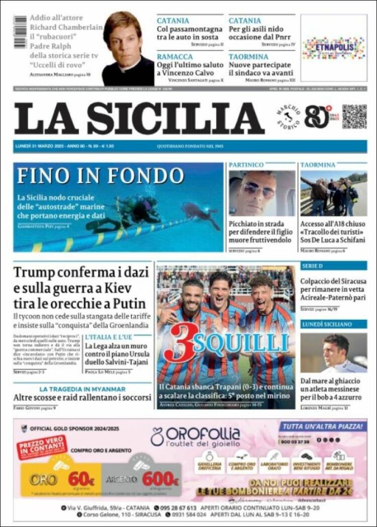 Portada de La Sicilia (Italia)