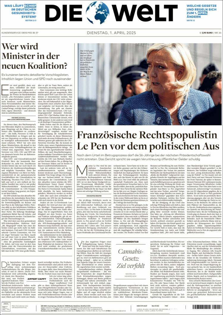 Portada de Die Welt (Alemania)