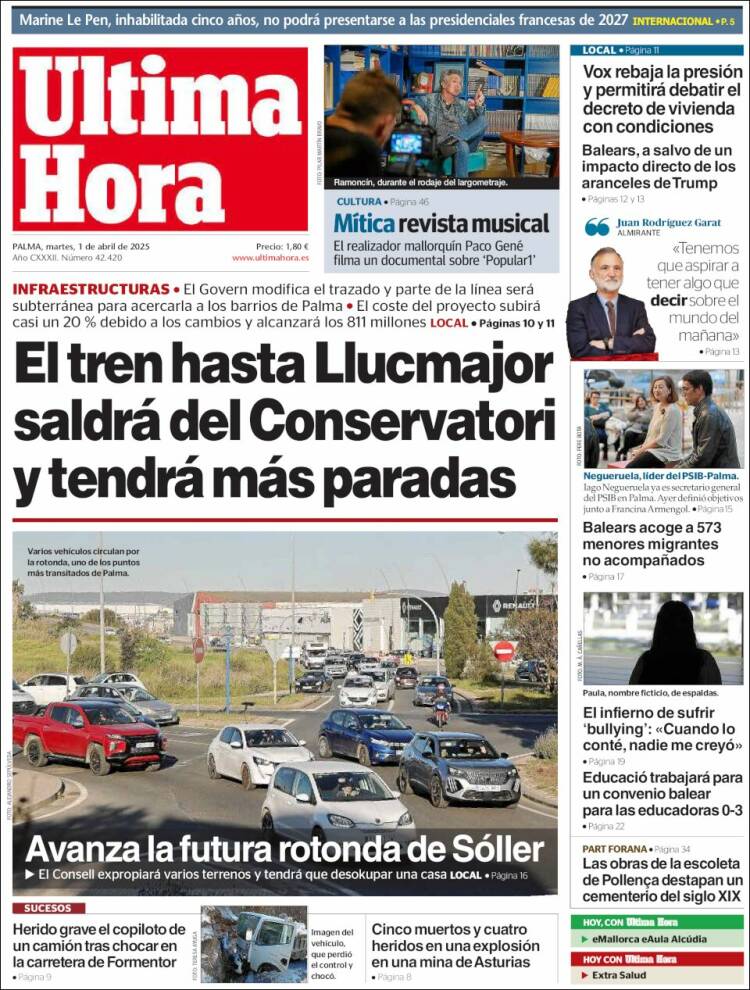Portada de Última Hora (España)