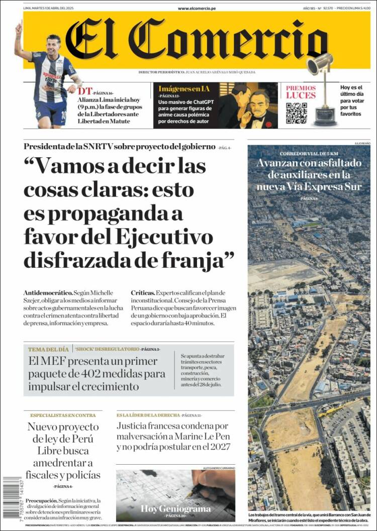 Portada de El Comercio (Perú)