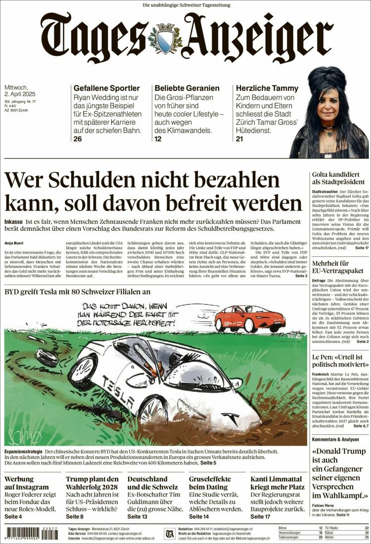 Portada de Tages-Anzeiger (Suiza)