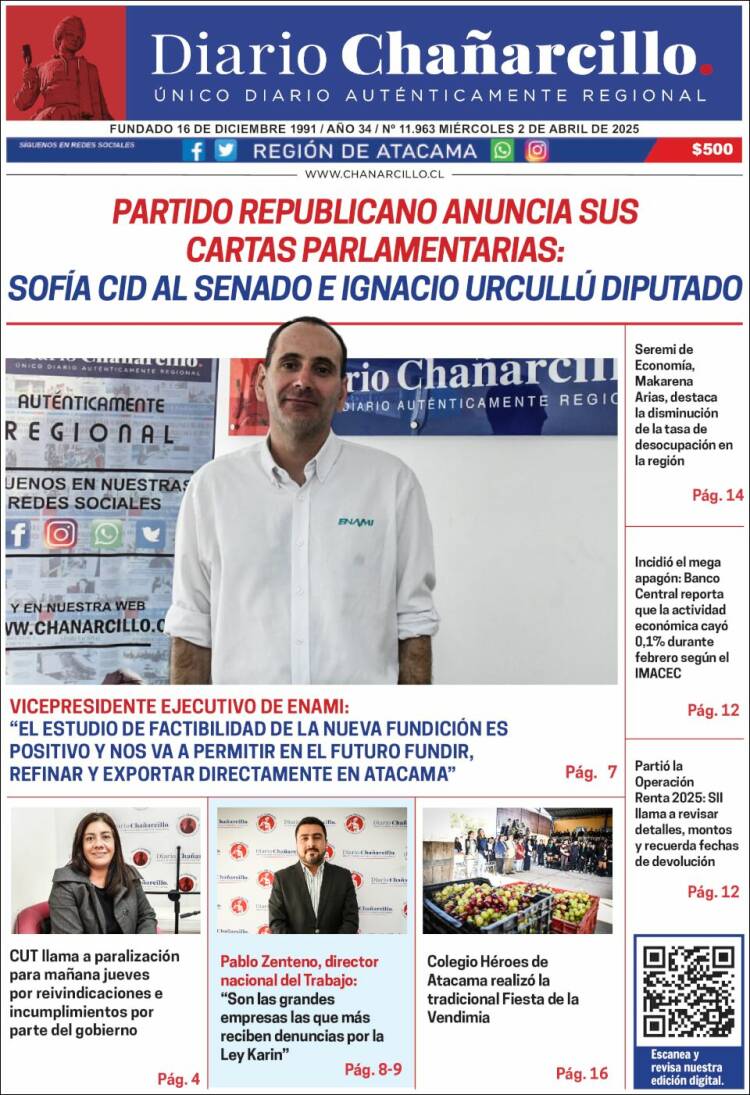 Portada de Diario Chañarcillo (Chile)