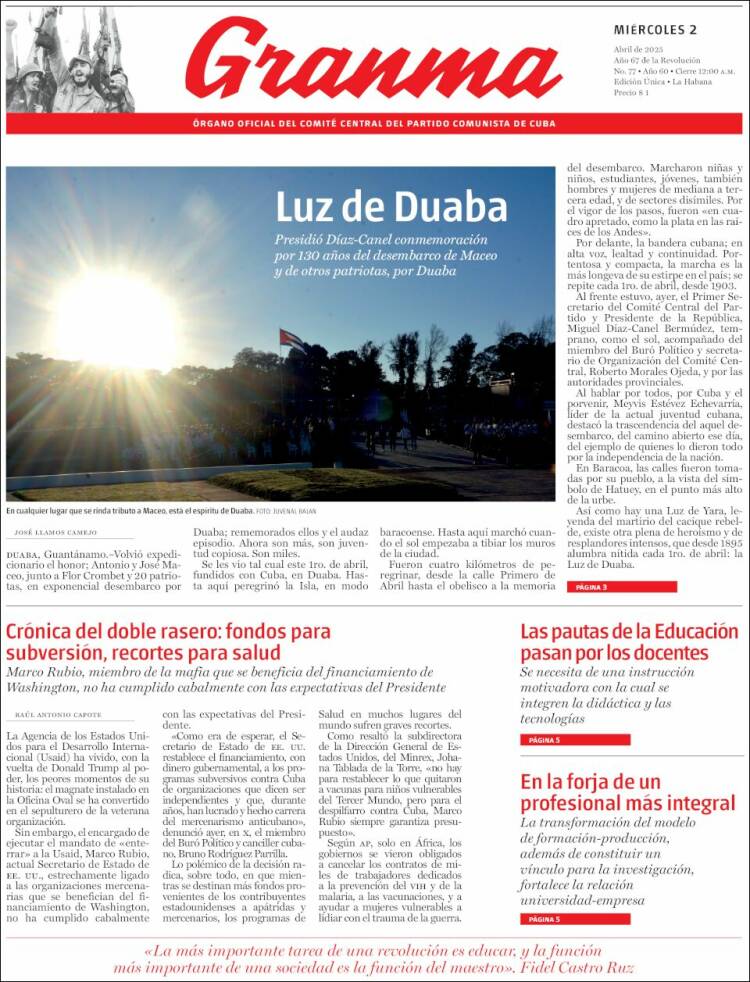 Portada de Granma (Cuba)