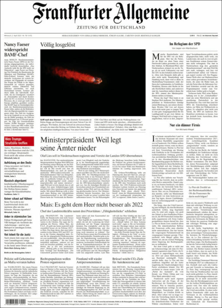 Portada de Frankfurter Allgemeine (Alemania)