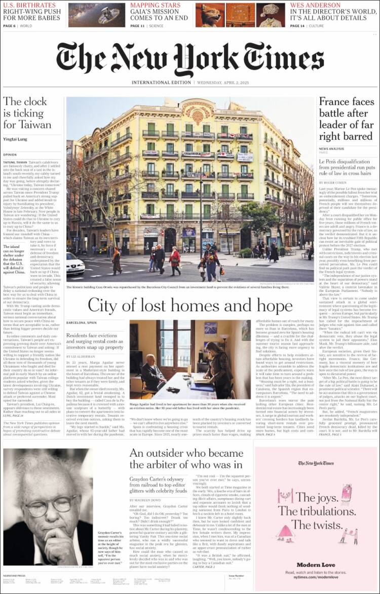 Portada de International New York Times (Europa)