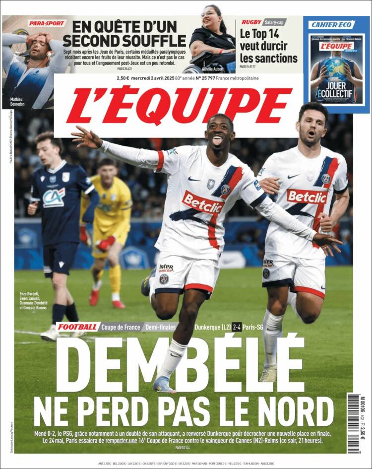 Portada de L'Equipe (Francia)