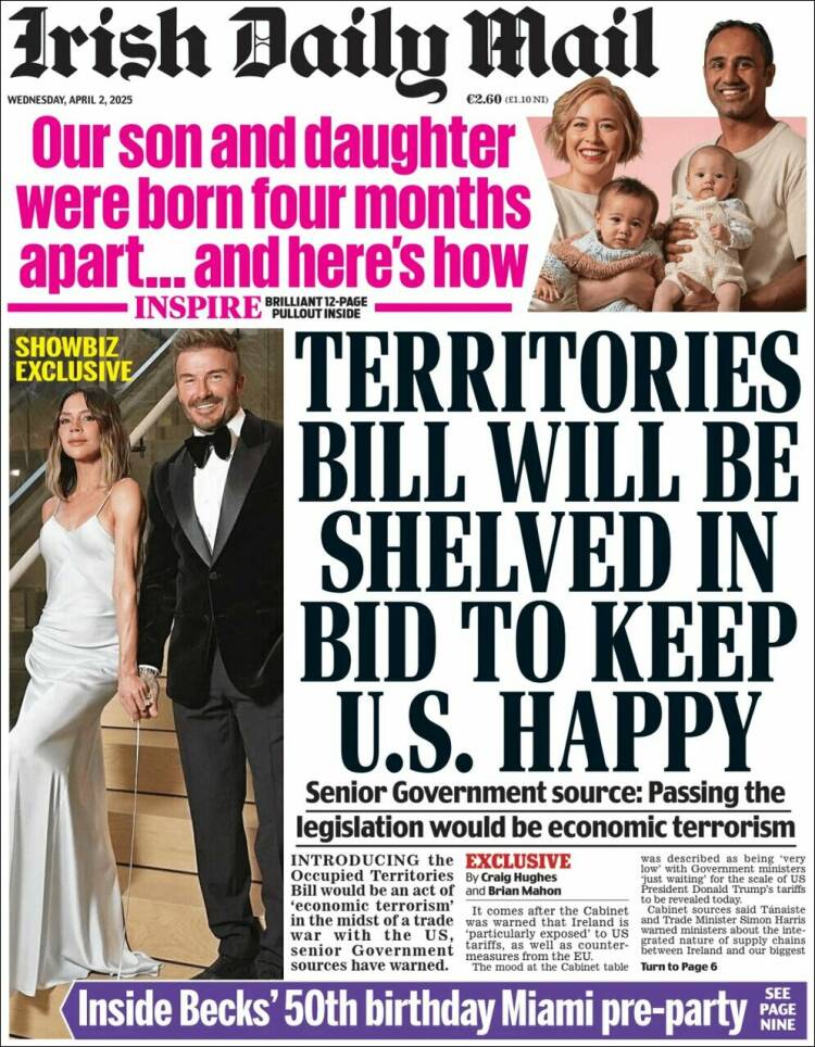 Portada de Irish Daily Mail (Irlanda)
