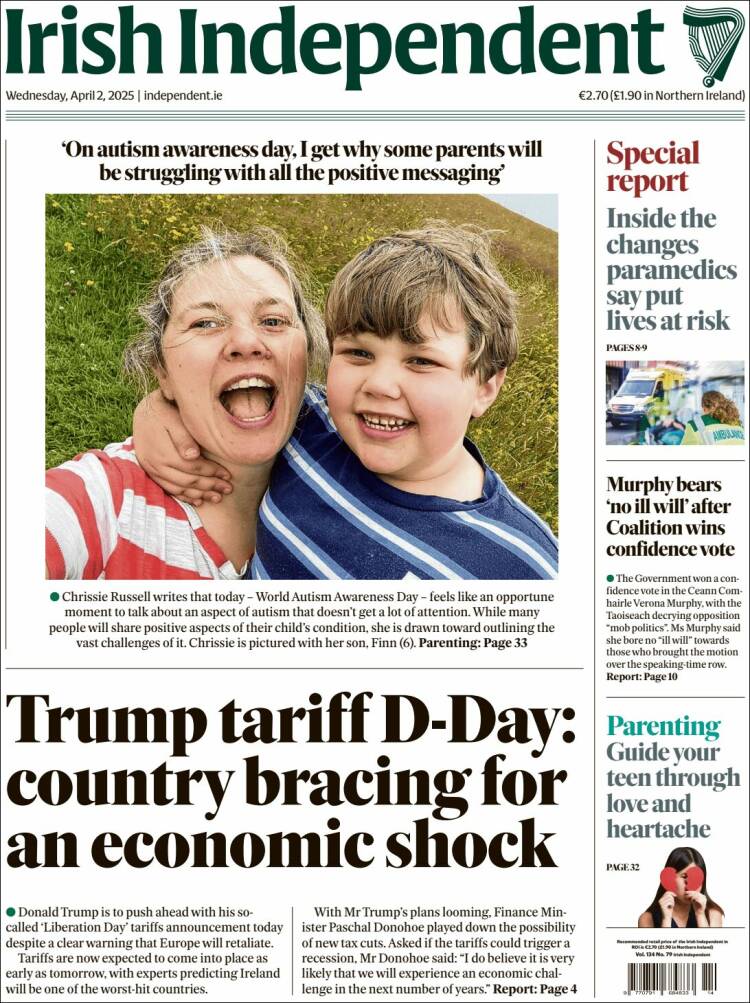 Portada de Irish Independent (Irlanda)