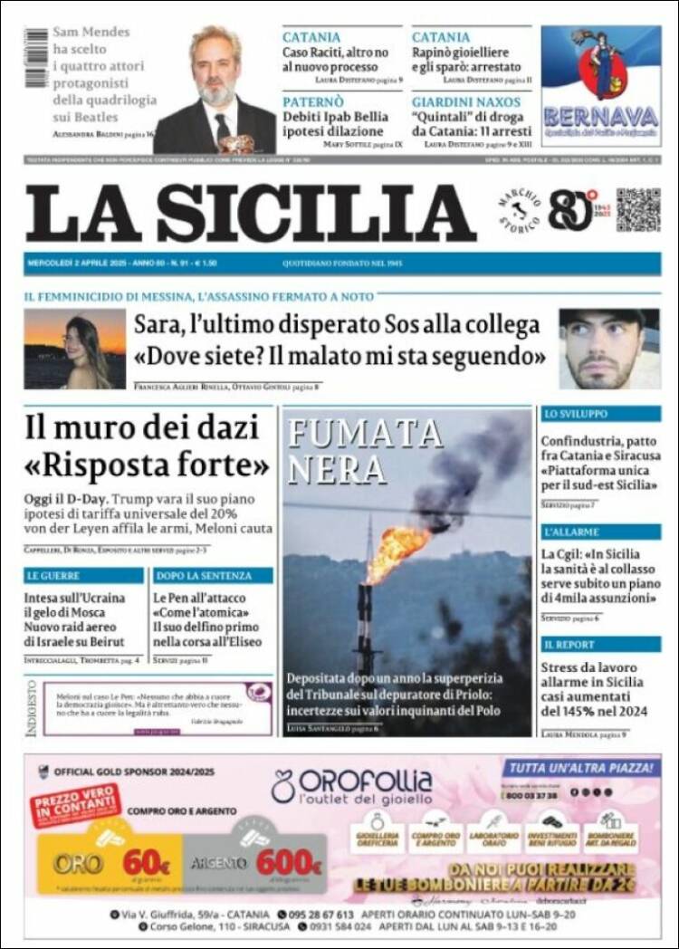 Portada de La Sicilia (Italia)