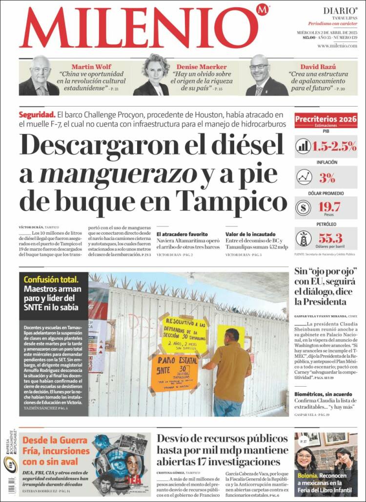 Portada de Milenio - Tamaulipas (México)