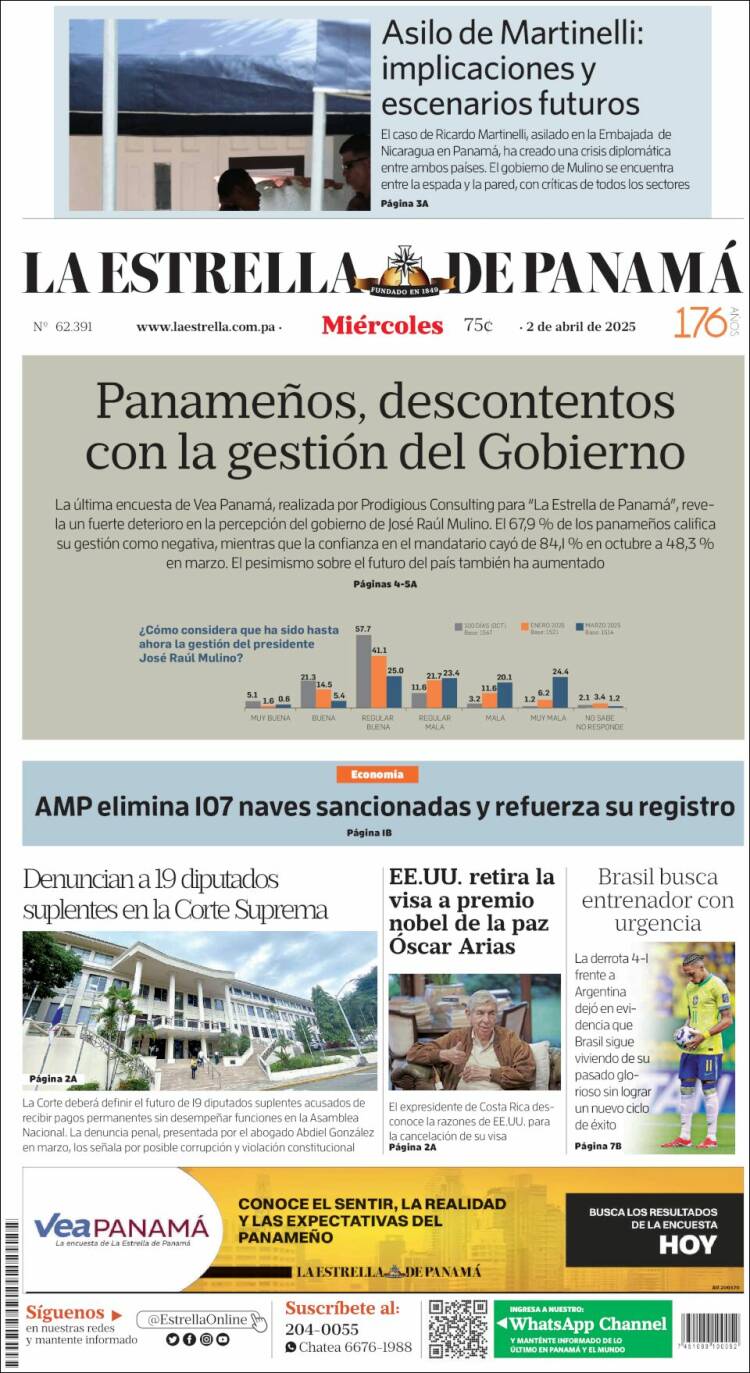 Portada de La Estrella de Panamá (Panam&aacute;)