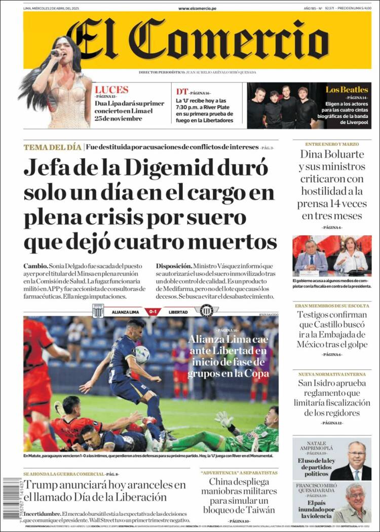 Portada de El Comercio (Perú)
