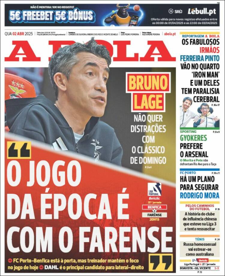 Portada de A Bola (Portugal)