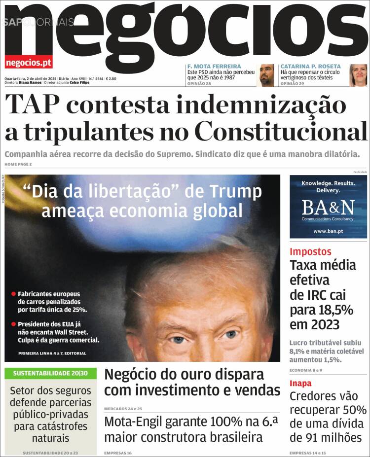 Portada de Jornal de Negócios (Portugal)
