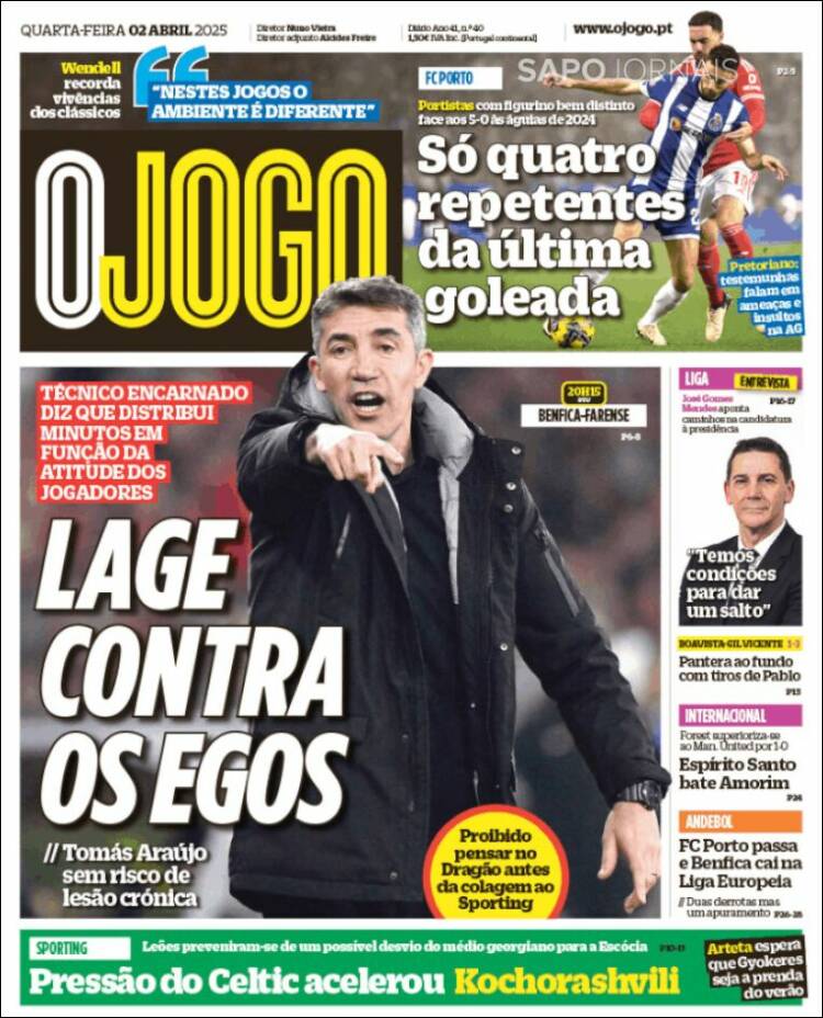 Portada de O Jogo (Portugal)