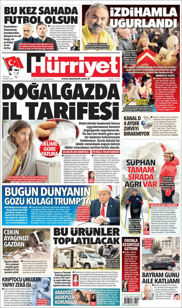 Portada de Hürriyet (Turqu&iacute;a)