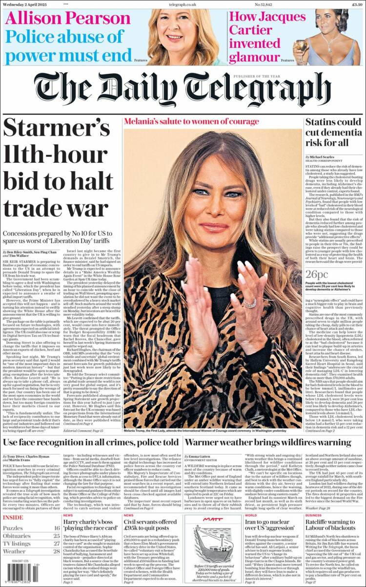 Portada de Daily Telegraph (Reino Unido)