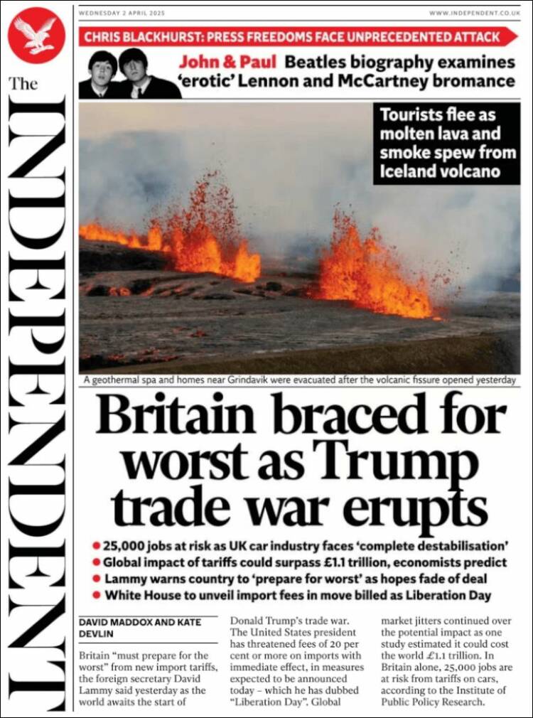 Portada de The Independent (Reino Unido)