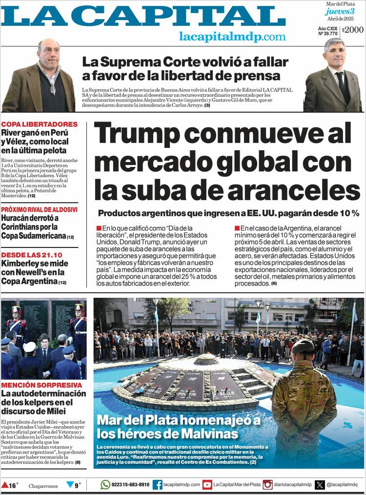 Portada de Diario La Capital - Mar del Plata (Argentina)