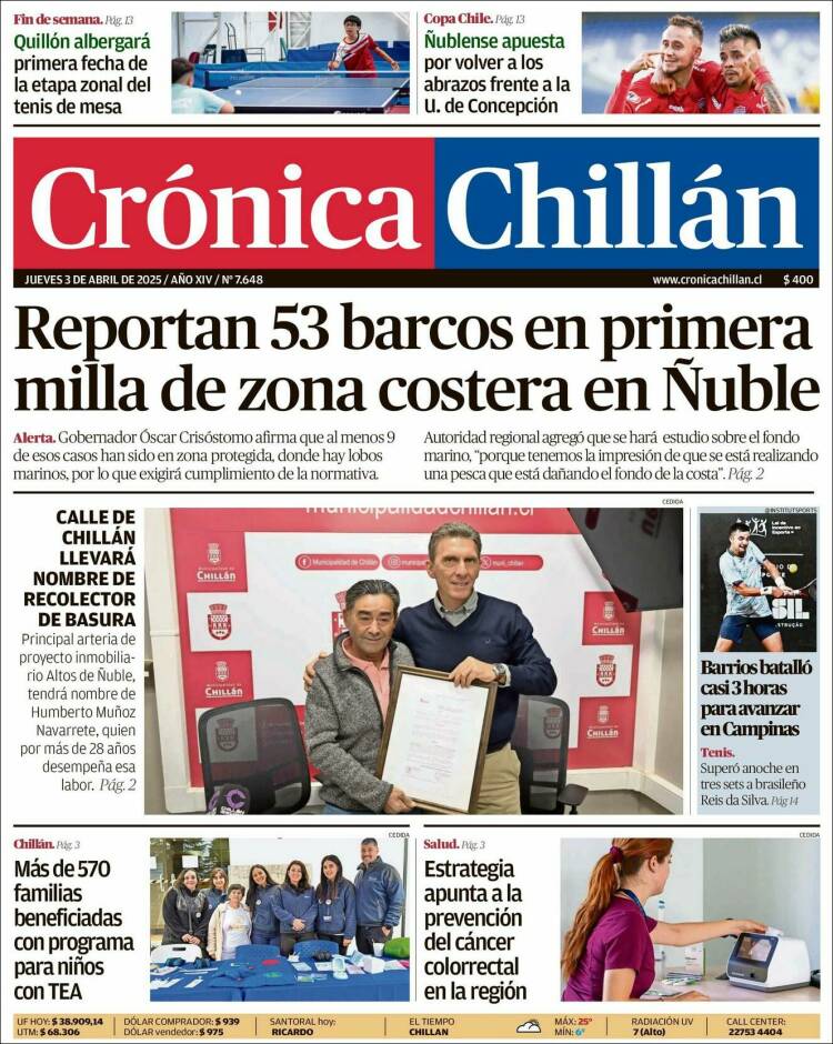 Portada de Crónica Chillán (Chile)