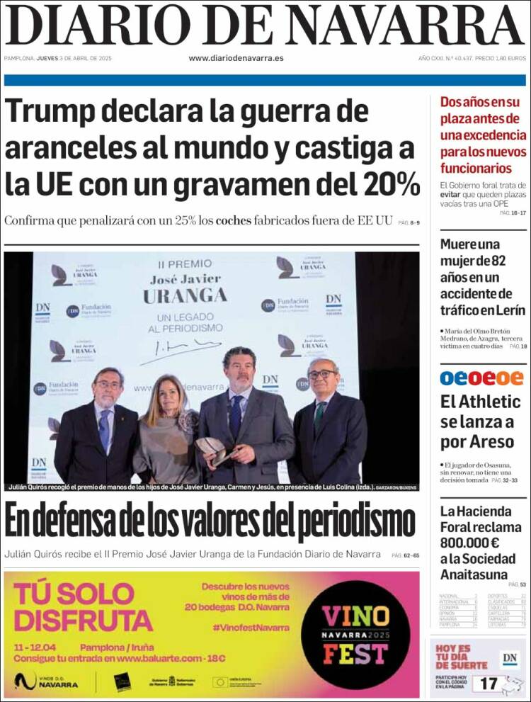 Portada de Diario de Navarra (España)