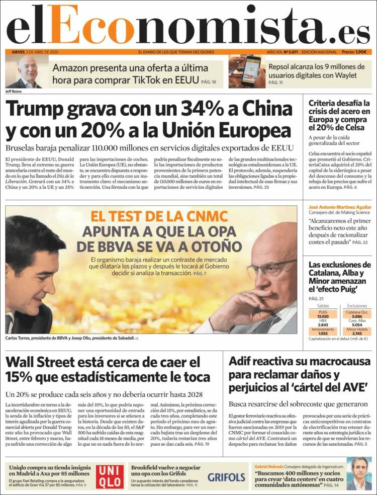 Portada de El Economista (Espagne)
