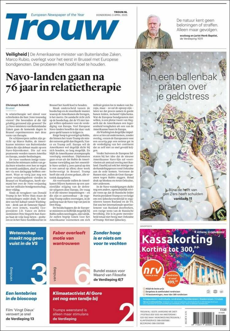 Portada de Trouw (Países Bajos)