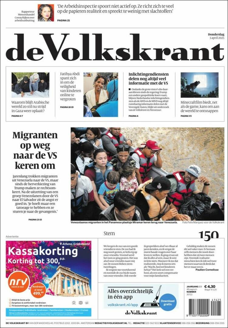 Portada de De Volkskrant (Países Bajos)