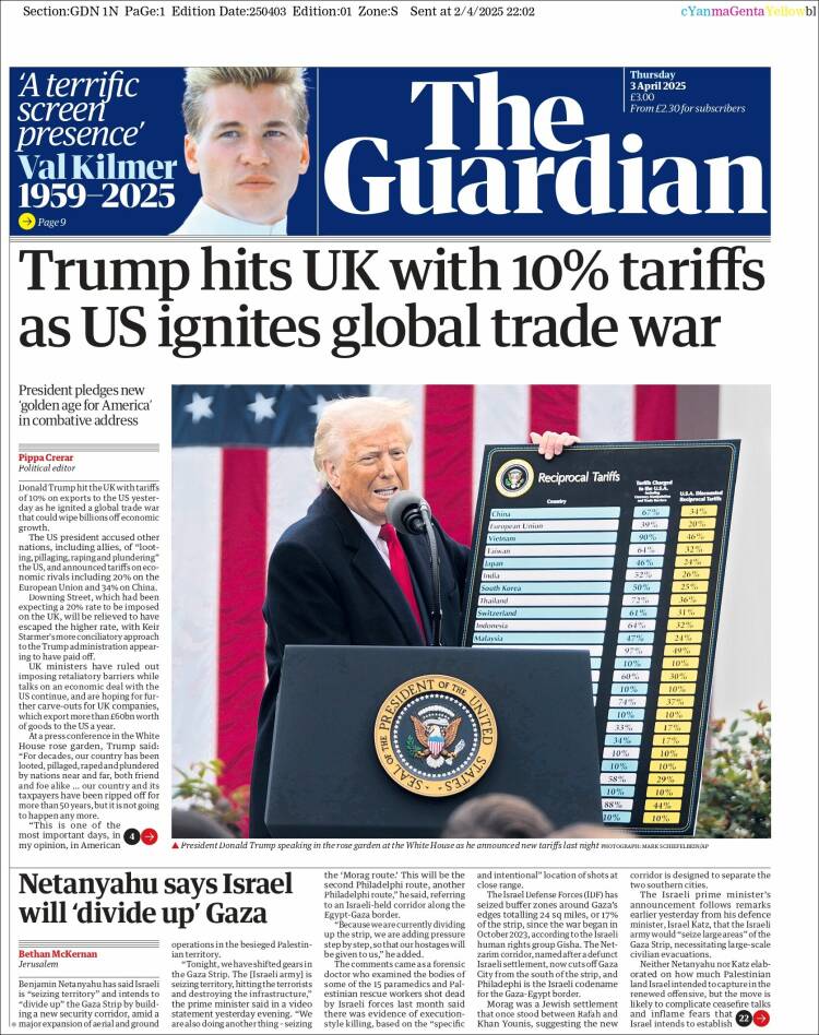Portada de The Guardian (Reino Unido)
