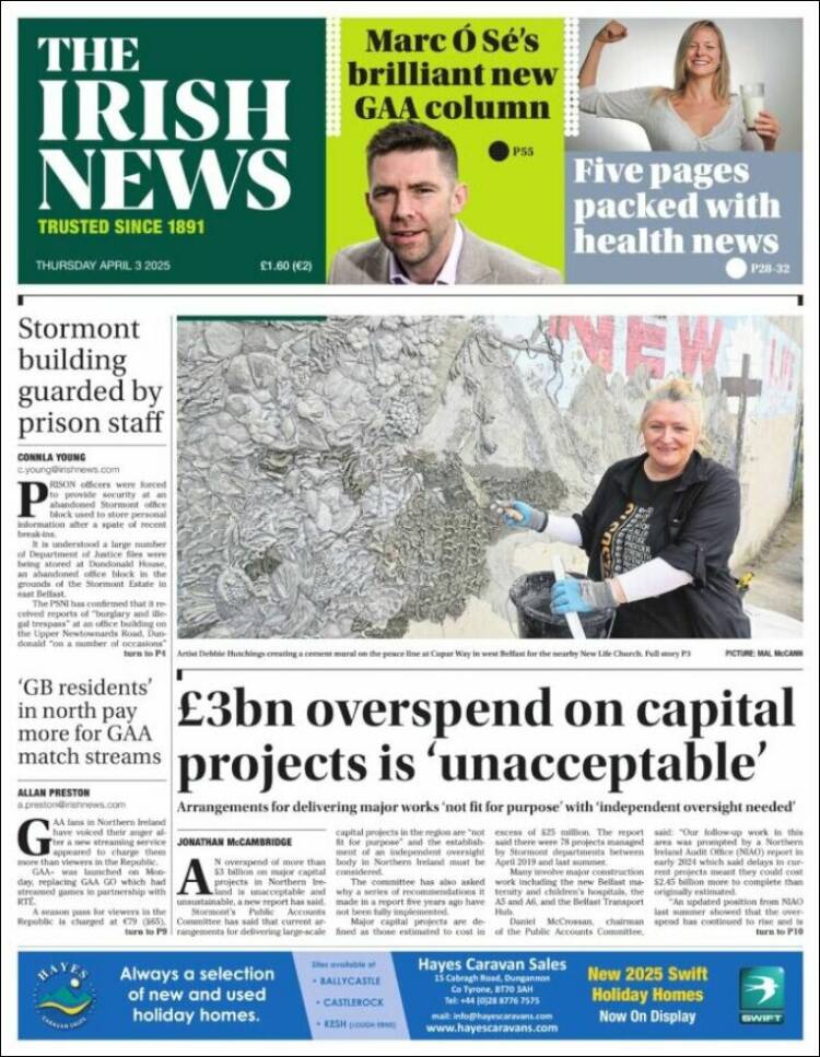 Portada de Irish News (Reino Unido)