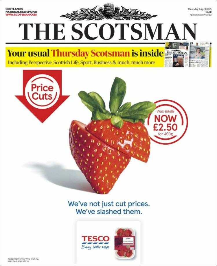 Portada de The Scotsman (Reino Unido)