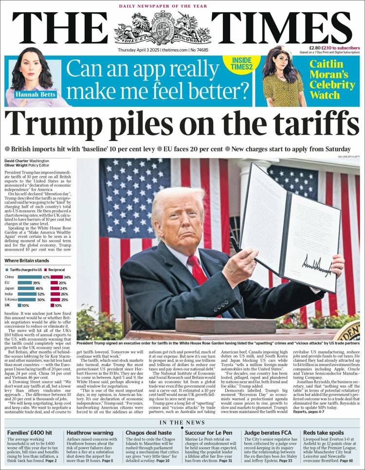 Portada de The Times (Reino Unido)