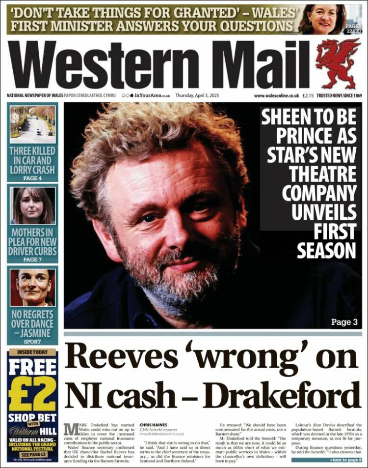 Portada de Western Mail (Reino Unido)
