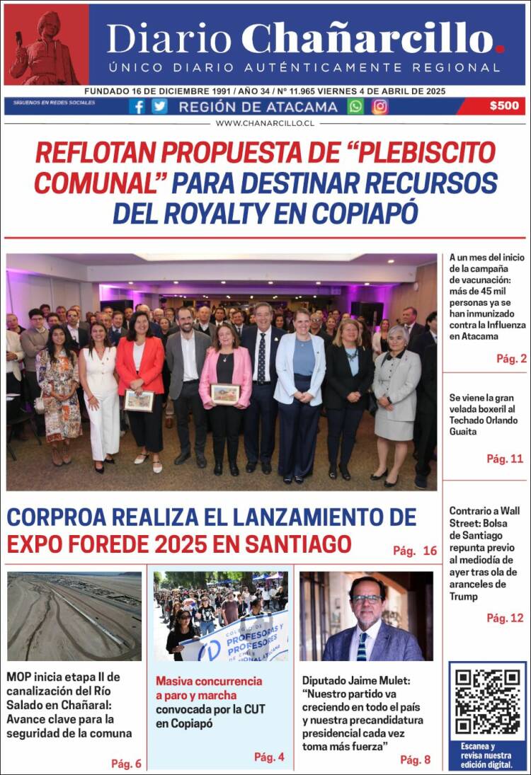 Portada de Diario Chañarcillo (Chile)