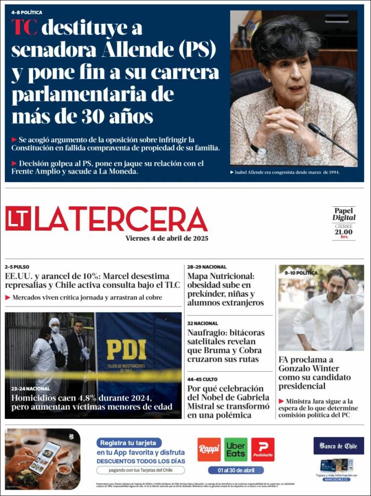 Portada de La Tercera (Chile)