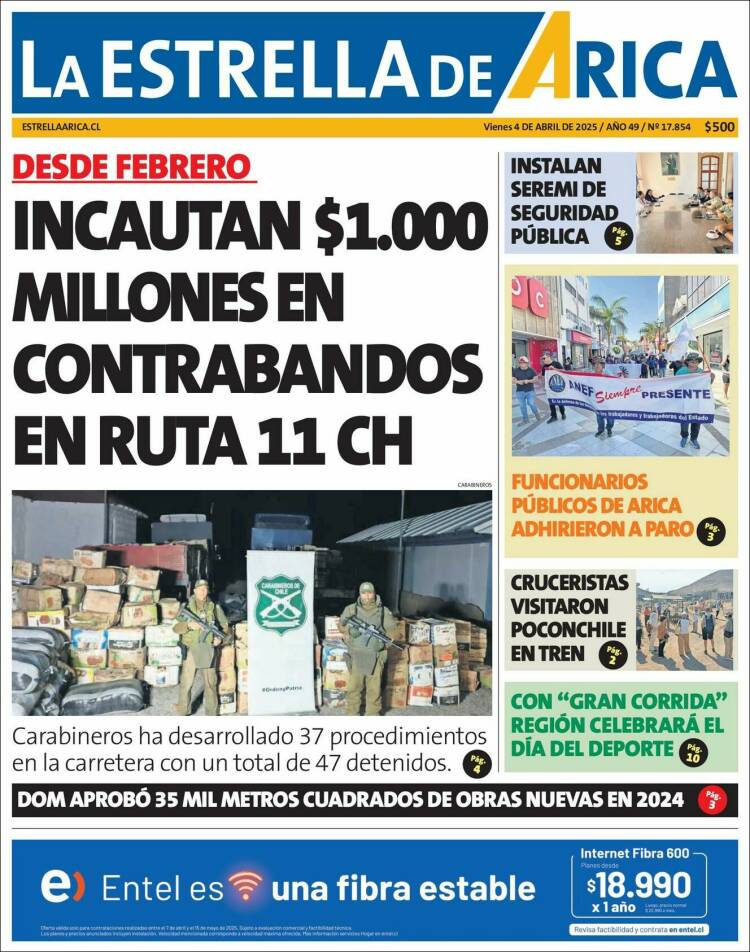 Portada de La Estrella de Arica (Chile)