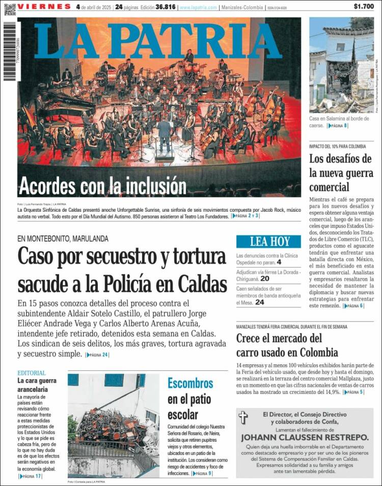 Portada de La Patria (Colombia)