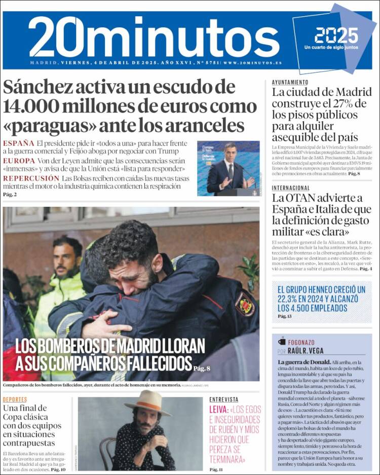 Portada de 20 Minutos - Madrid (España)