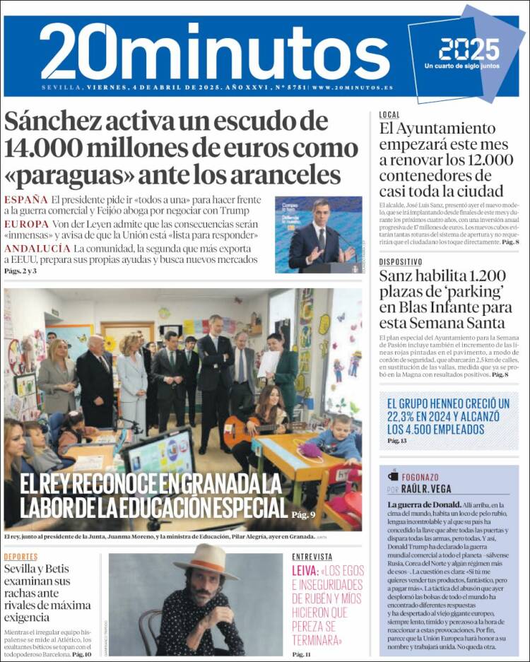 Portada de 20 Minutos - Sevilla (España)