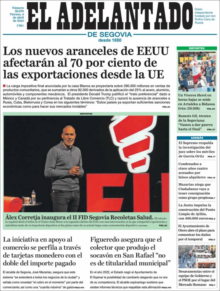 Portada de El Adelantado de Segovia (España)