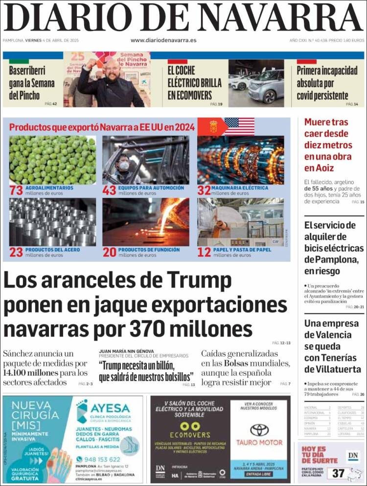 Portada de Diario de Navarra (España)