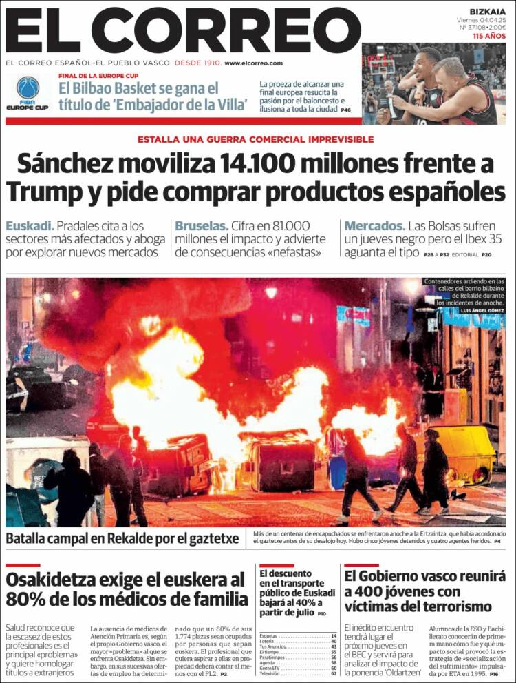 Portada de El Correo (España)