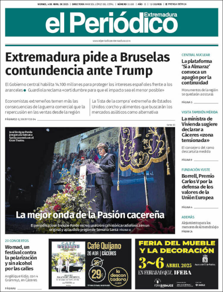 Portada de El Periódico de Extremadura (España)